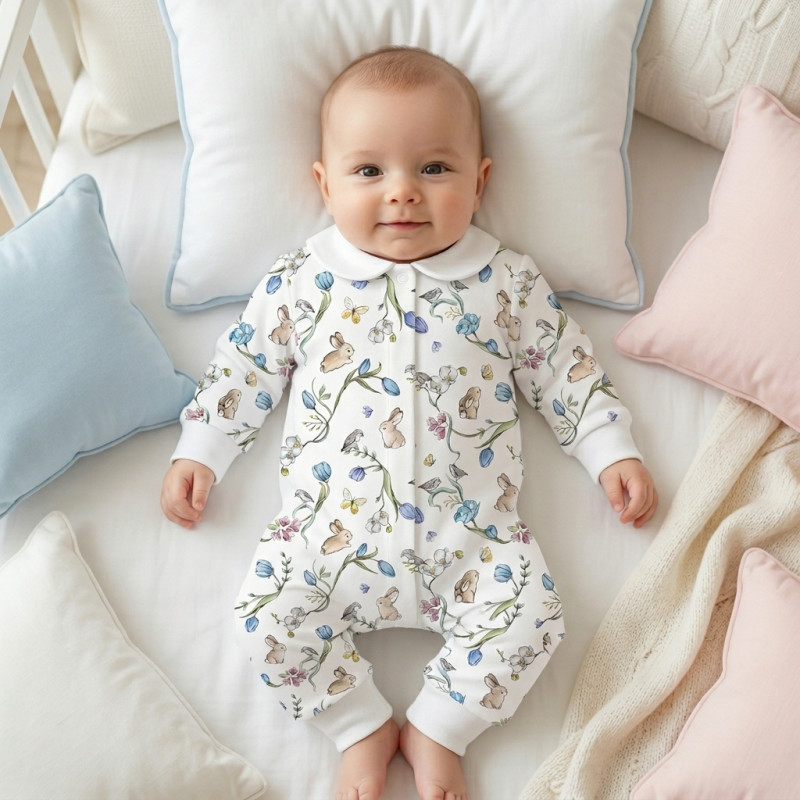 Long sleeve Romper for baby  with collar K060CL BLOSSOM BLUE