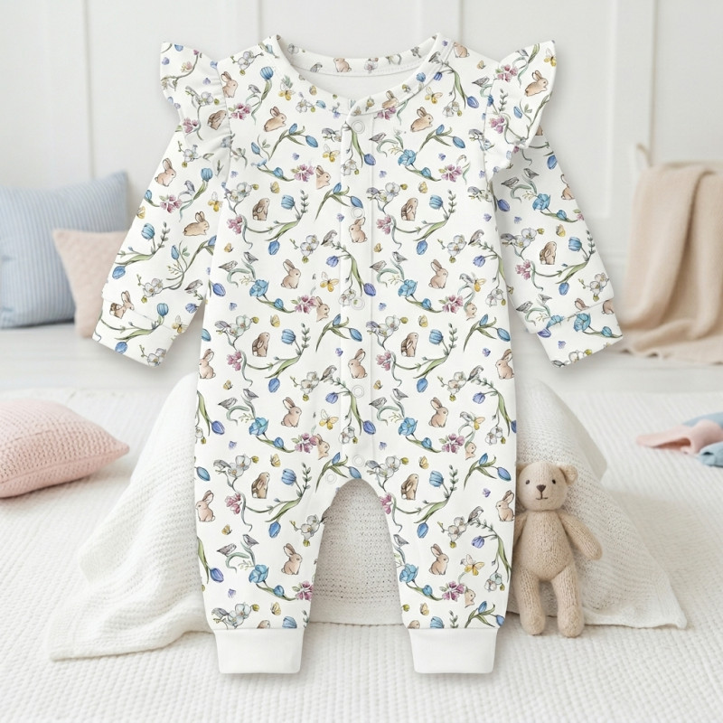 Long sleeve Romper for baby  with ruffles K070 BLOSSOM BLUE