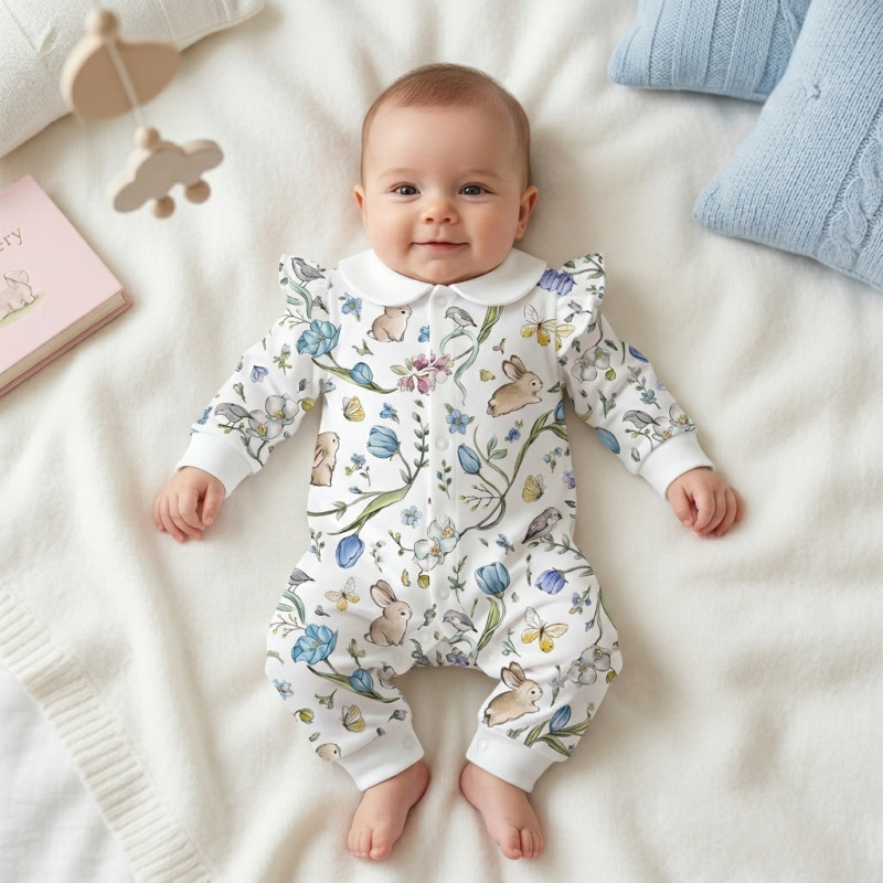Long sleeve Romper for baby with ruffles and Collar K070CL BLOSSOM BLUE Long sleeve Romper for baby with ruffles and Collar K070CL BLOSSOM BLUE