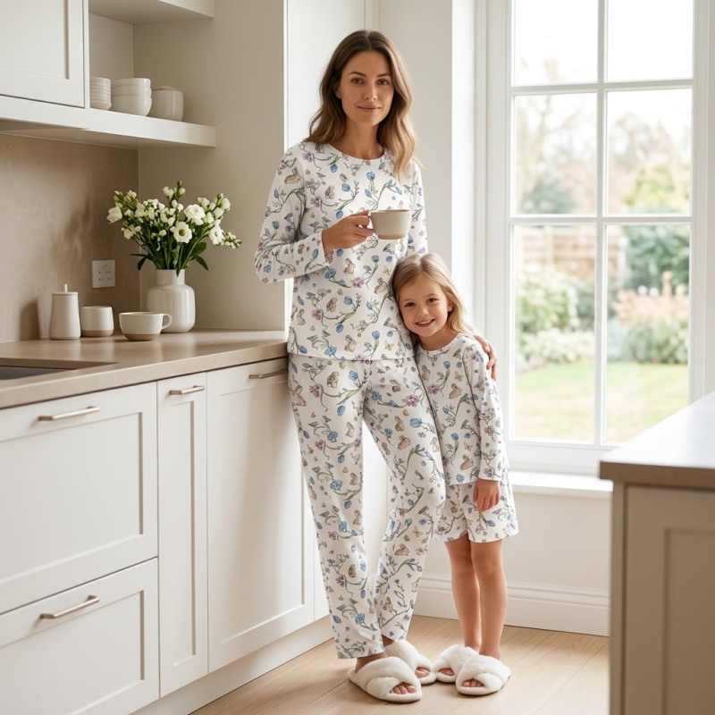 Printed Supima Cotton Top and Shorts Pyjama Set – PJ010 BLOSSOM BLUE