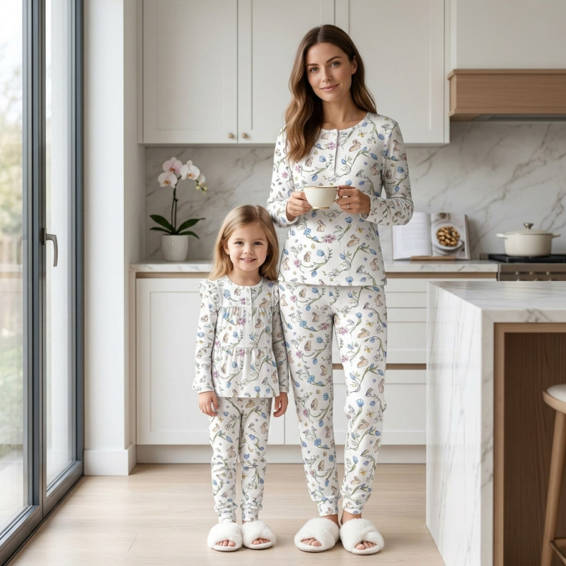 Yoke Girls Pyjama long sleeve 100% organic Cotton PJ029 BLOSSOM BLUE Yoke Girls Pyjama long sleeve 100% organic Cotton PJ029 BLOSSOM BLUE