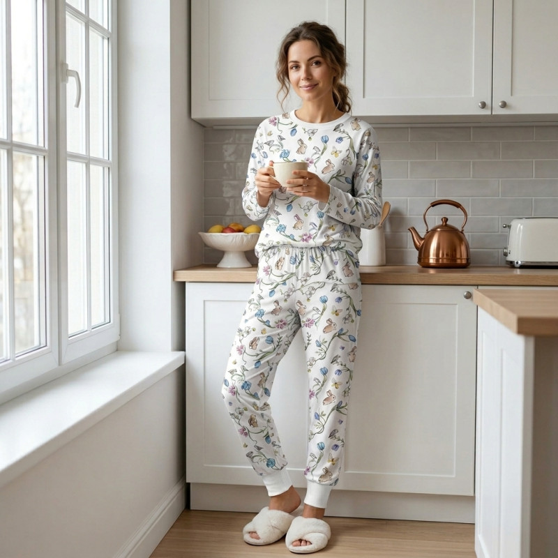 Luxury Long Adult Pyjama Set PW101 BLOSSOM BLUE Luxury Long Adult Pyjama Set PW101 BLOSSOM BLUE