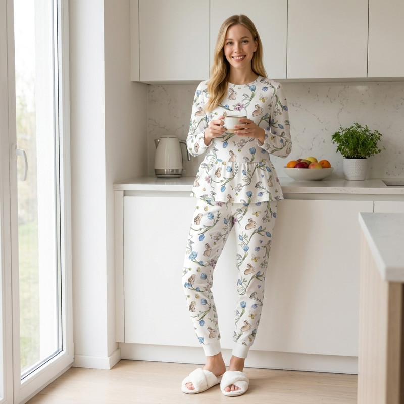 Luxury Long Adult Pyjama Set PW109 BLOSSOM BLUE Luxury Long Adult Pyjama Set PW109 BLOSSOM BLUE