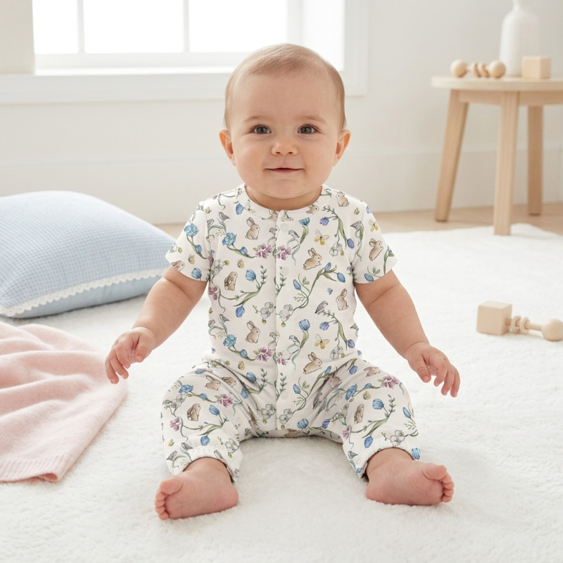 Long Supima Cotton Shortie with Sleeves R017 BLOSSOM BLUE Long Supima Cotton Shortie with Sleeves R017 BLOSSOM BLUE
