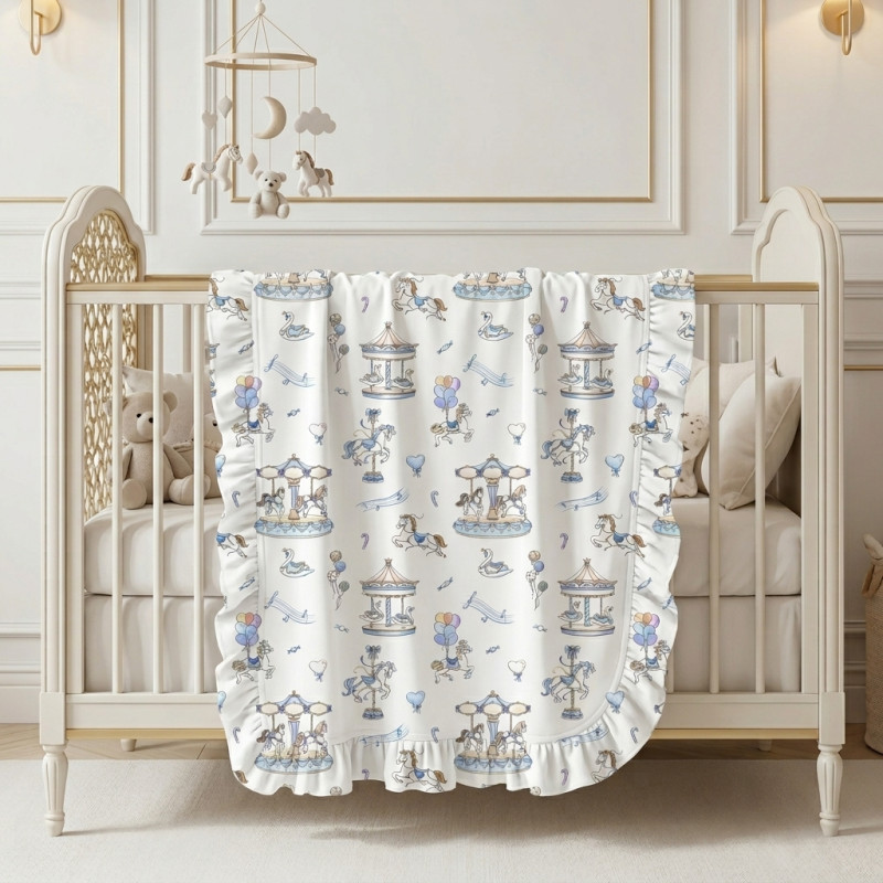 Two-Layer Baby Blanket with Ruffles BL002 Bonbon Blue Two-Layer Baby Blanket with Ruffles BL002 Bonbon Blue