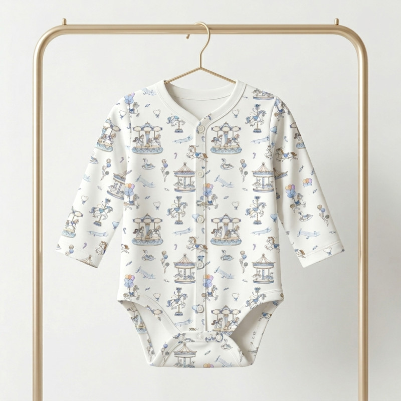 Printed Long-Sleeve Front Fastening Bodyvest for Babies BLS005 Bonbon Blue Printed Long-Sleeve Front Fastening Bodyvest for Babies BLS005 Bonbon Blue