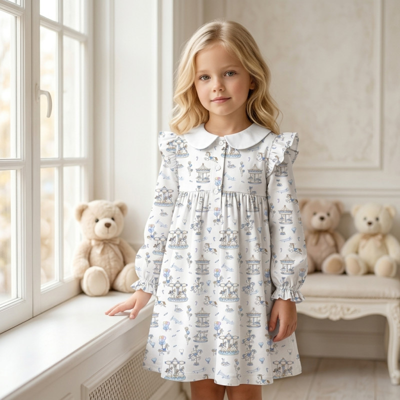 Charming Long-Sleeved Dress with Ruffles and Collar DR017CL