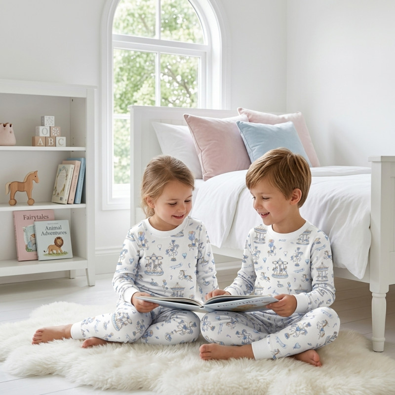 Pyjama long sleeve 100% organic pima Cotton PJ001 Bonbon Blue Pyjama long sleeve 100% organic pima Cotton PJ001 Bonbon Blue