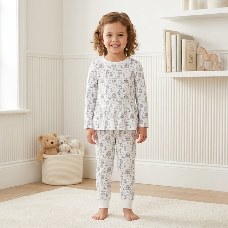 Girls Supima Cotton Pyjamas with Long Sleeves — PJ009 Bonbon Blue Girls Supima Cotton Pyjamas with Long Sleeves — PJ009 Bonbon Blue