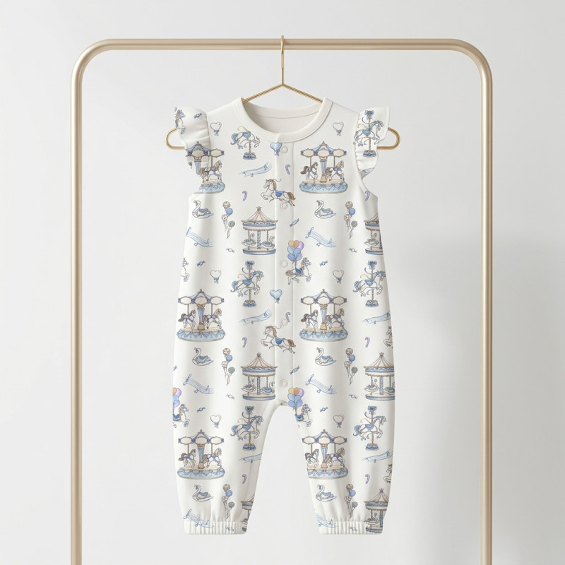Supima Cotton Long Shortie with Ruffles – R011 Bonbon Blue Supima Cotton Long Shortie with Ruffles – R011 Bonbon Blue