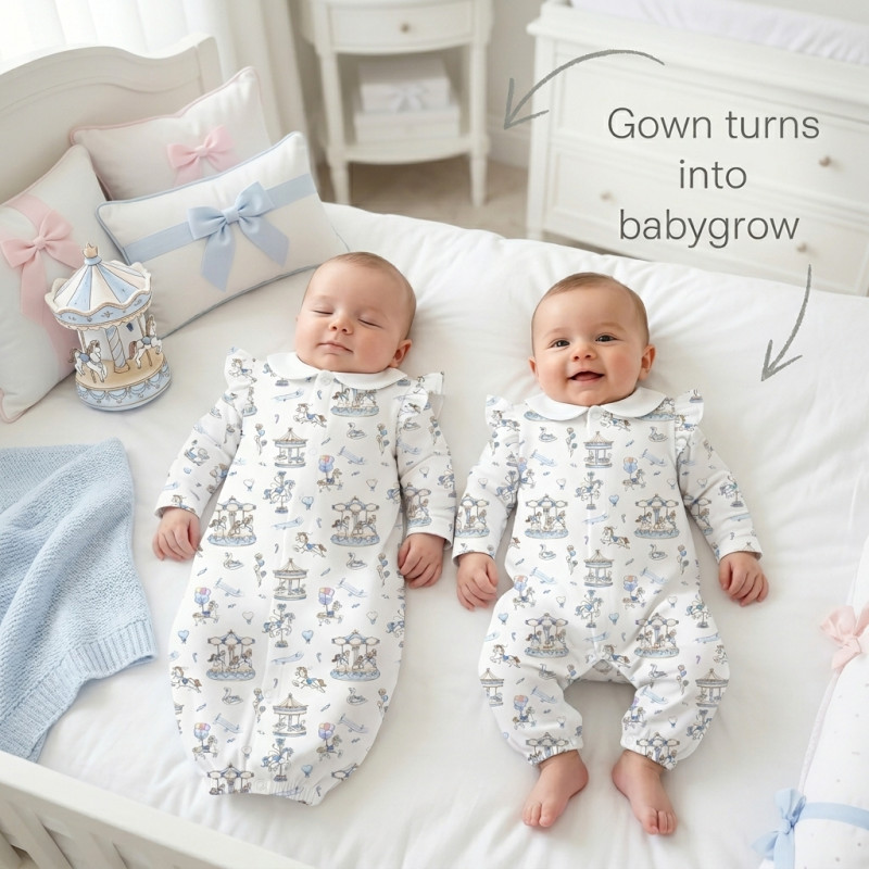 Baby converter gown with collar and ruffles TR004 Bonbon Blue