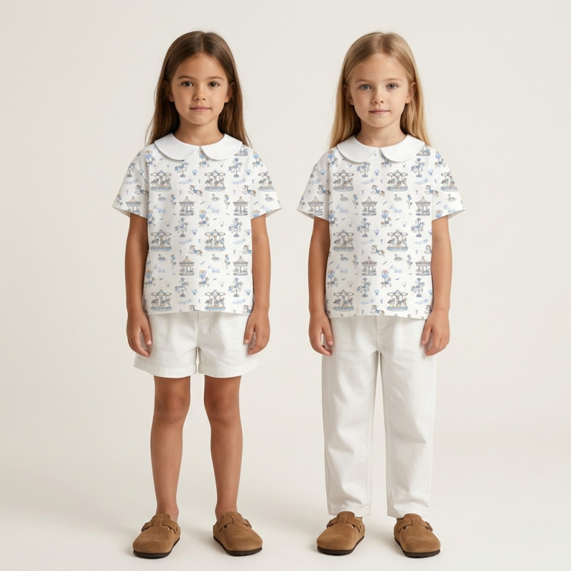Short Sleeve T-shirt for Boys and Girls with Collar TSH001CL Bonbon Blue Short Sleeve T-shirt for Boys and Girls with Collar TSH001CL Bonbon Blue