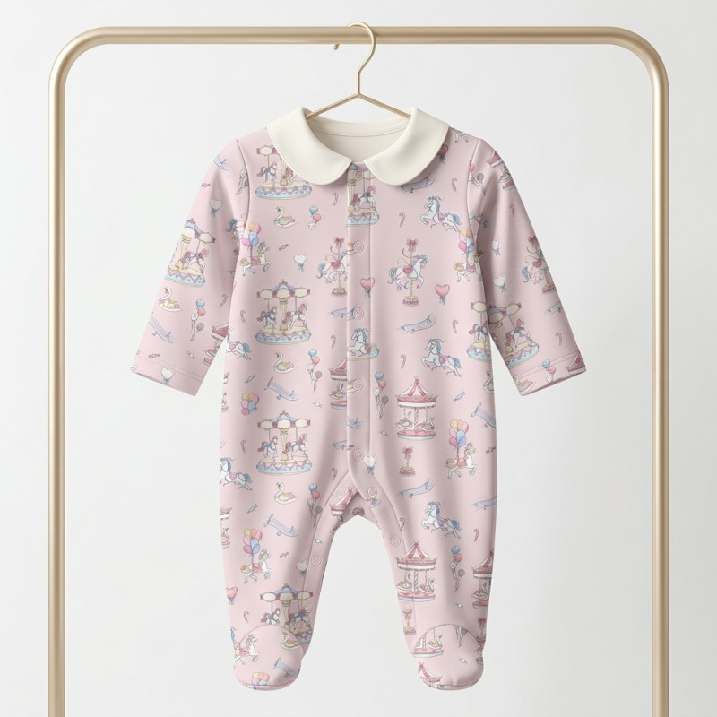 Babygrow with collar 100% pima cotton with K063 Bonbon Pink Babygrow with collar 100% pima cotton with K063 Bonbon Pink