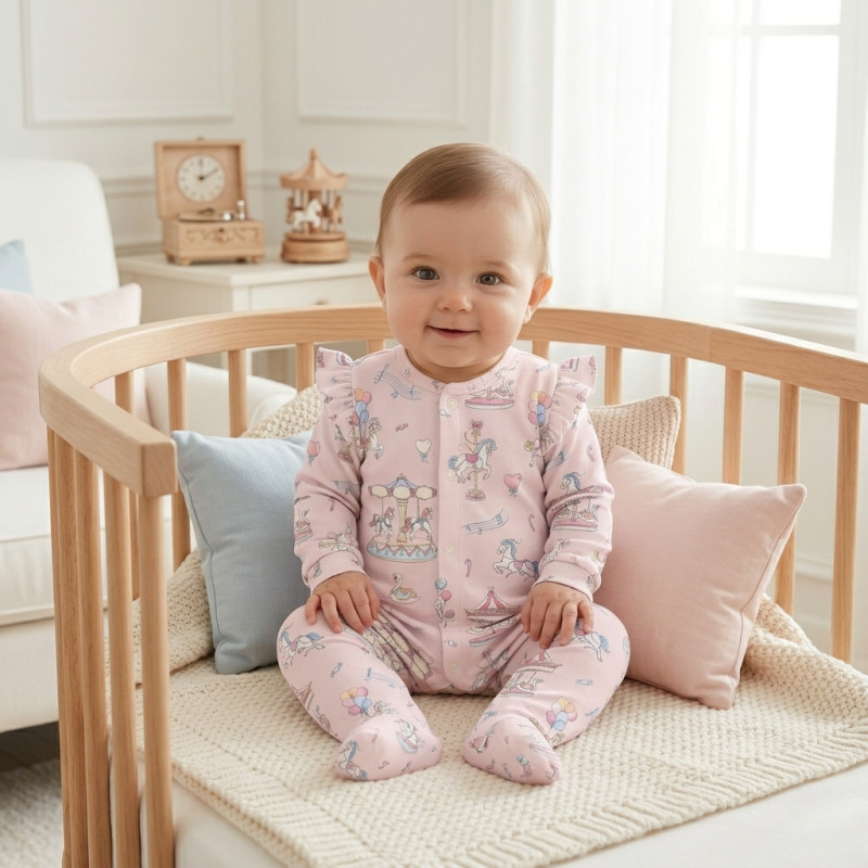Babygrow with ruffles 100% pima cotton K065 Bonbon Pink