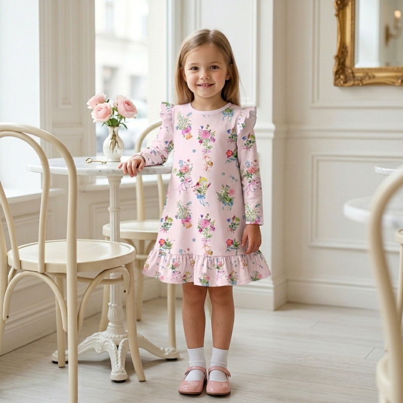 Charming Long-Sleeved Night Dress with Ruffles DR010 BOQUETTE