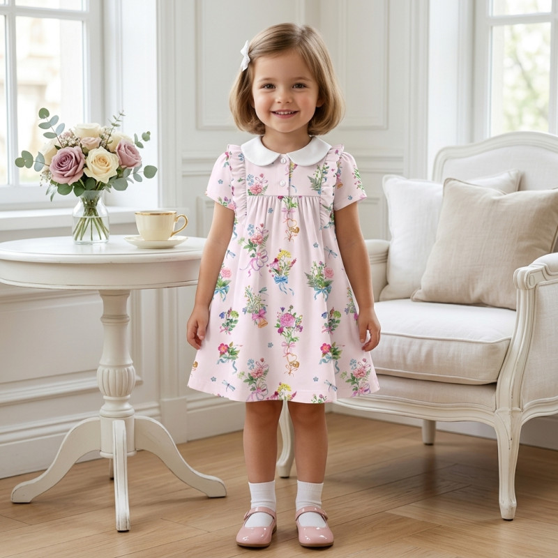 Supima Cotton Night Dress with Ruffle  and Collar DR018CL BOQUETTE