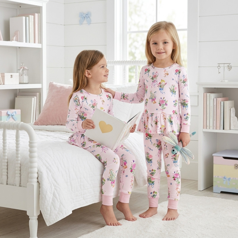 Girls Supima Cotton Pyjamas with Long Sleeves — PJ009 BOQUETTE