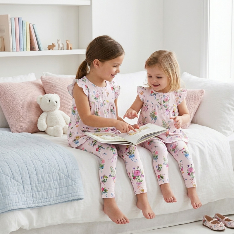 Yoke Girls Pyjama 100% organic Cotton PJ015 BOQUETTE Yoke Girls Pyjama 100% organic Cotton PJ015 BOQUETTE
