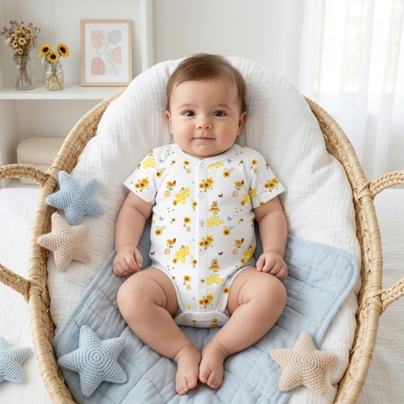 Printed Short-Sleeve Front Fastening Bodyvest for Babies BSHL009 Printed Short-Sleeve Front Fastening Bodyvest for Babies BSHL009