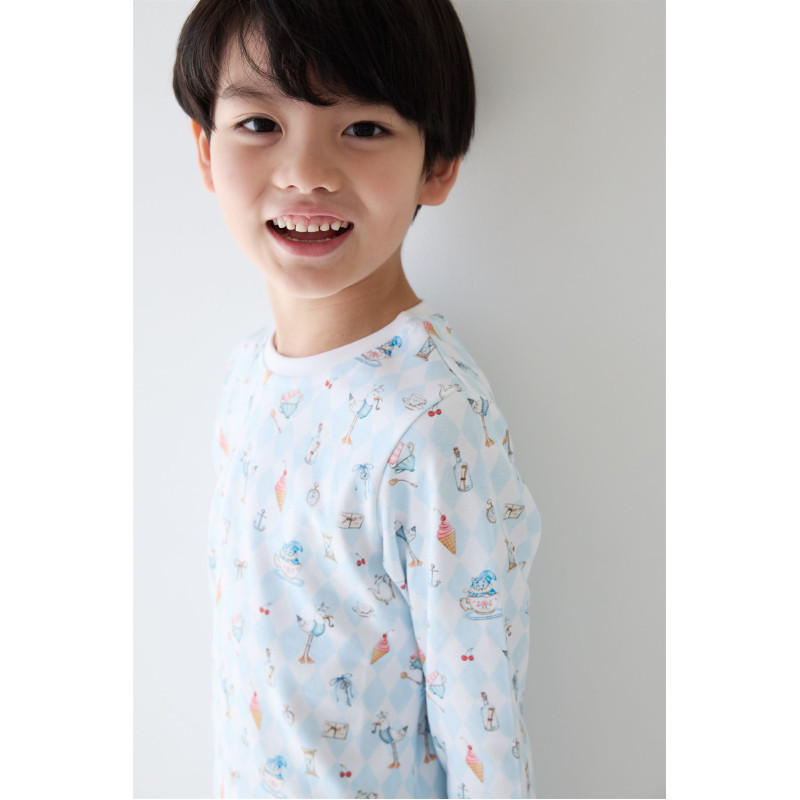 Pyjama long sleeve 100% organic pima Cotton PJ001 Diamond Blue Pyjama long sleeve 100% organic pima Cotton PJ001 Diamond Blue