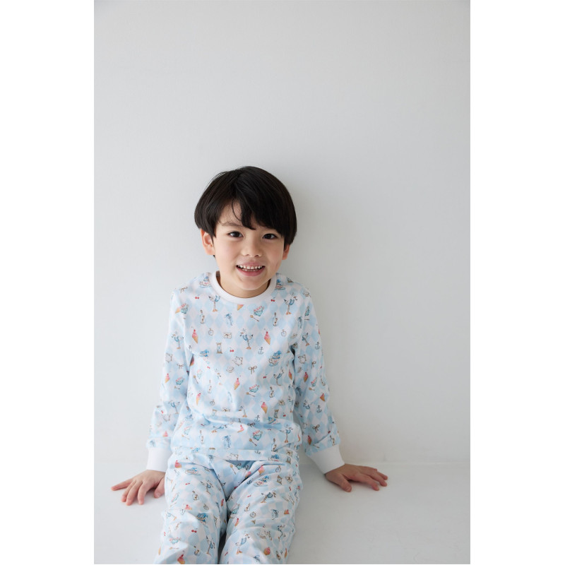 Pyjama long sleeve 100% organic pima Cotton PJ001 Diamond Blue Pyjama long sleeve 100% organic pima Cotton PJ001 Diamond Blue