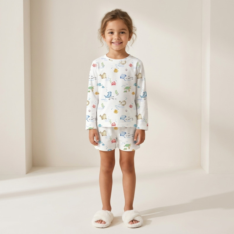 Printed Supima Cotton Top and Shorts Pyjama Set – PJ010 MARINE LIFE