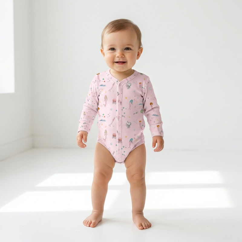 Printed Long-Sleeve Front Fastening Bodyvest for Babies BLS005 Printed Long-Sleeve Front Fastening Bodyvest for Babies BLS005