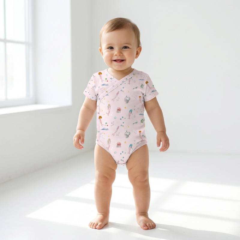 Printed Short-Sleeve Kimono Bodyvest for Babies BSHL004 Printed Short-Sleeve Kimono Bodyvest for Babies BSHL004