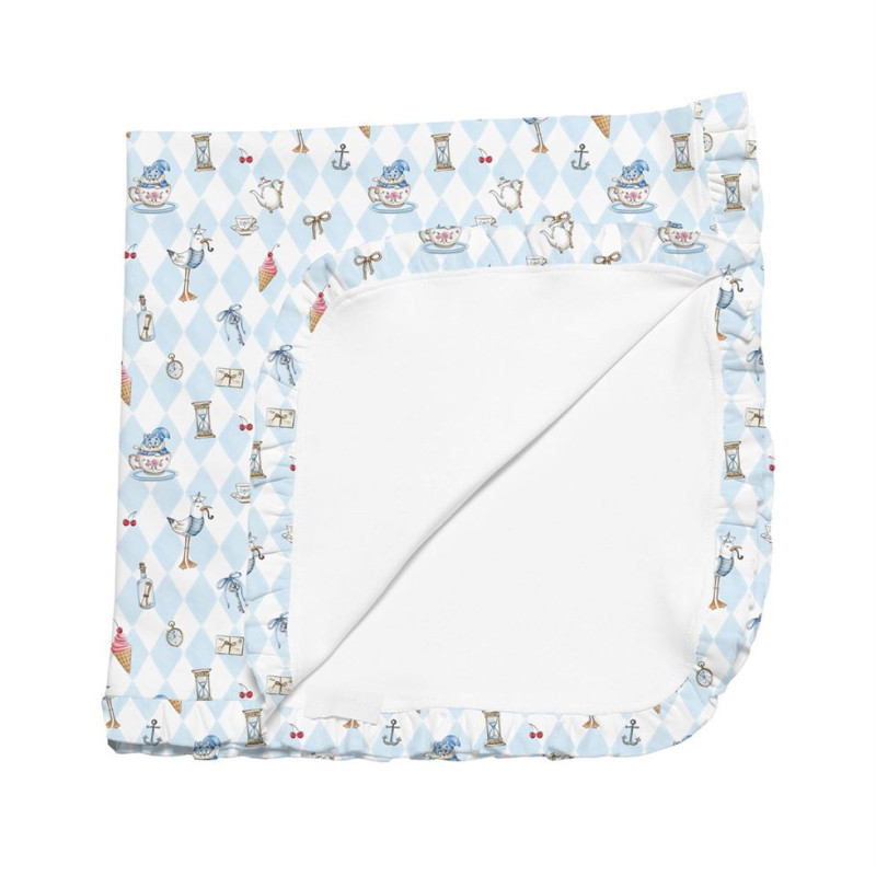 Two-Layer Baby Blanket with Ruffles BL002 Diamond Blue Two-Layer Baby Blanket with Ruffles BL002 Diamond Blue
