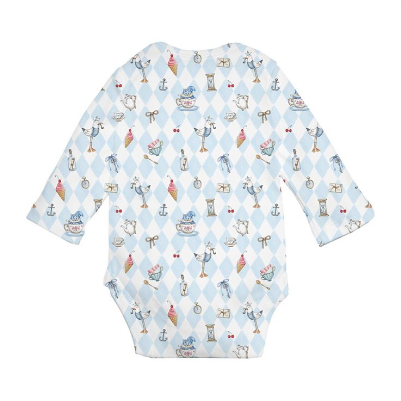 Printed Long-Sleeved Bodyvest for Babies BLS001  Diamond Blue