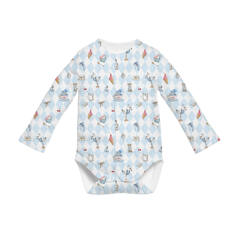 Printed Long-Sleeve Front Fastening Bodyvest for Babies BLS005 Diamond Blue Printed Long-Sleeve Front Fastening Bodyvest for Babies BLS005 Diamond Blue