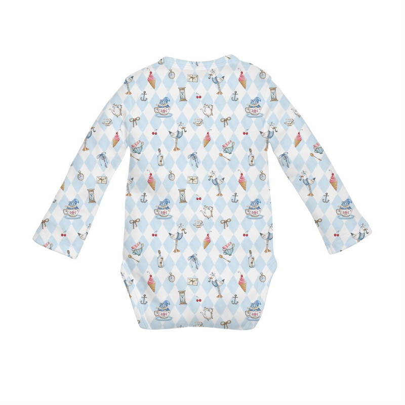 Printed Long-Sleeve Front Fastening Bodyvest for Babies BLS005 Diamond Blue Printed Long-Sleeve Front Fastening Bodyvest for Babies BLS005 Diamond Blue