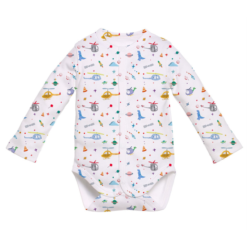 Printed Long-Sleeve Front Fastening Bodyvest for Babies BLS005 Printed Long-Sleeve Front Fastening Bodyvest for Babies BLS005