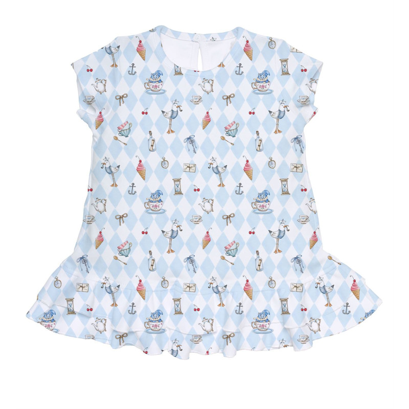 Supima Cotton Night Dress with Ruffle DR002 Diamond Blue