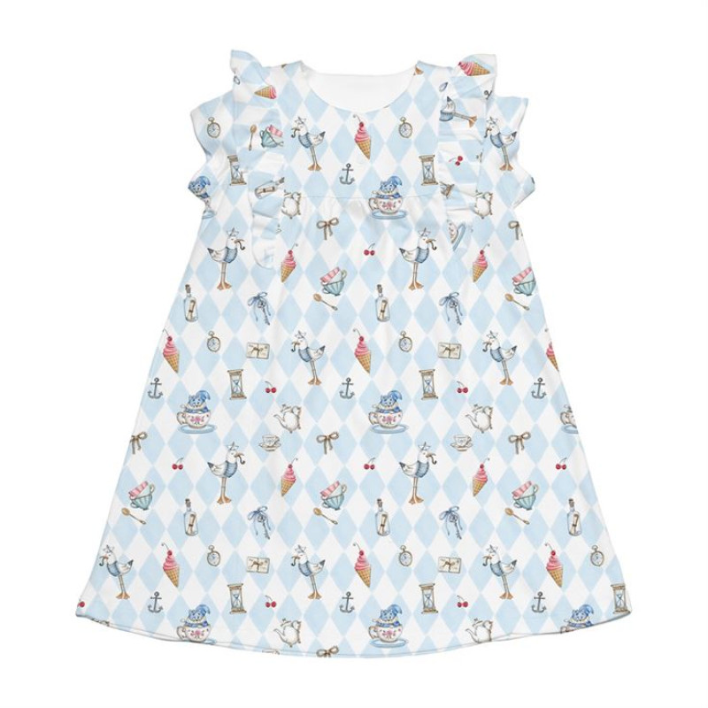 Supima Cotton Night Dress with Ruffle DR018 Diamond Blue