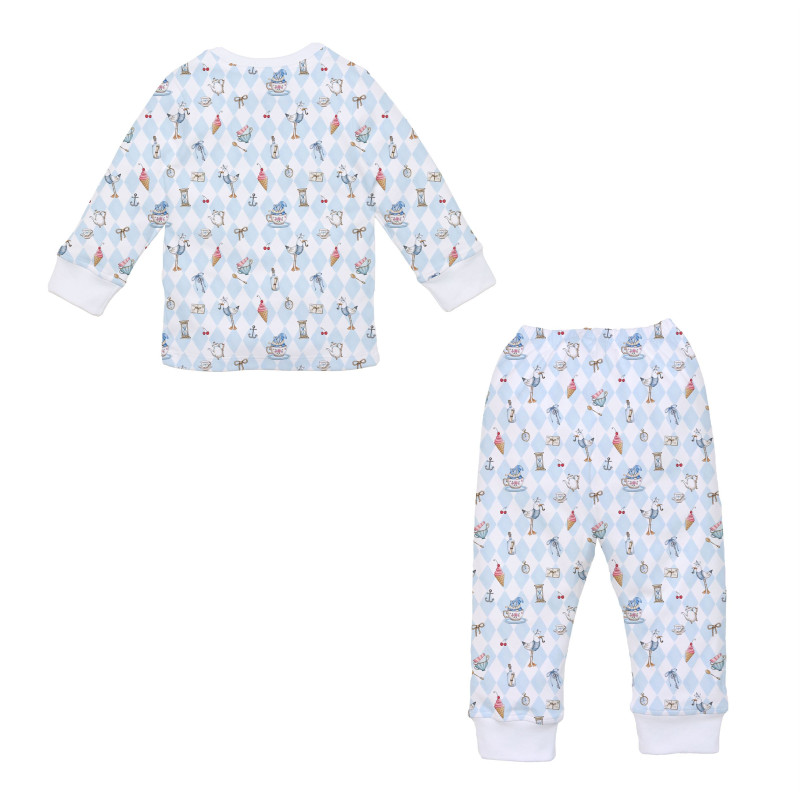 Pyjama long sleeve 100% organic pima Cotton PJ001 Diamond Blue Pyjama long sleeve 100% organic pima Cotton PJ001 Diamond Blue