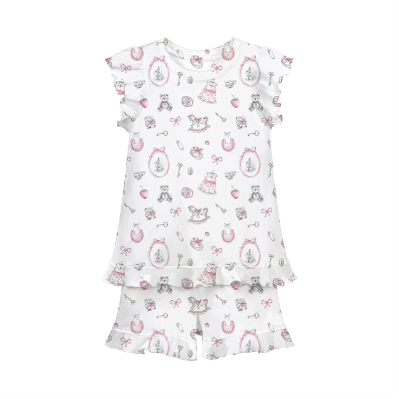Short Supima Cotton Pyjamas with Ruffles – PJ007 Short Supima Cotton Pyjamas with Ruffles – PJ007