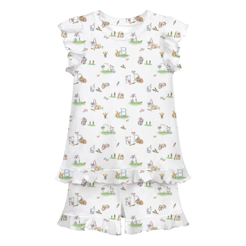 Short Supima Cotton Pyjamas with Ruffles – PJ007 Short Supima Cotton Pyjamas with Ruffles – PJ007