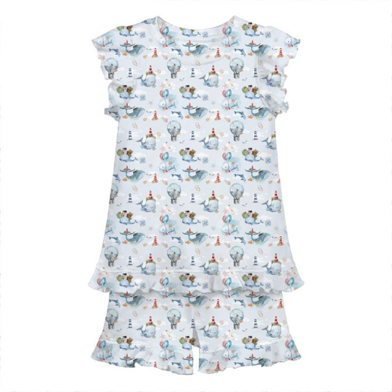 Short Supima Cotton Pyjamas with Ruffles – PJ007 Short Supima Cotton Pyjamas with Ruffles – PJ007