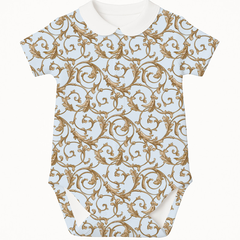 Printed Short-Sleeve Front Fastening Bodyvest with Collar for Babies BSHL009CL  Allure Blue