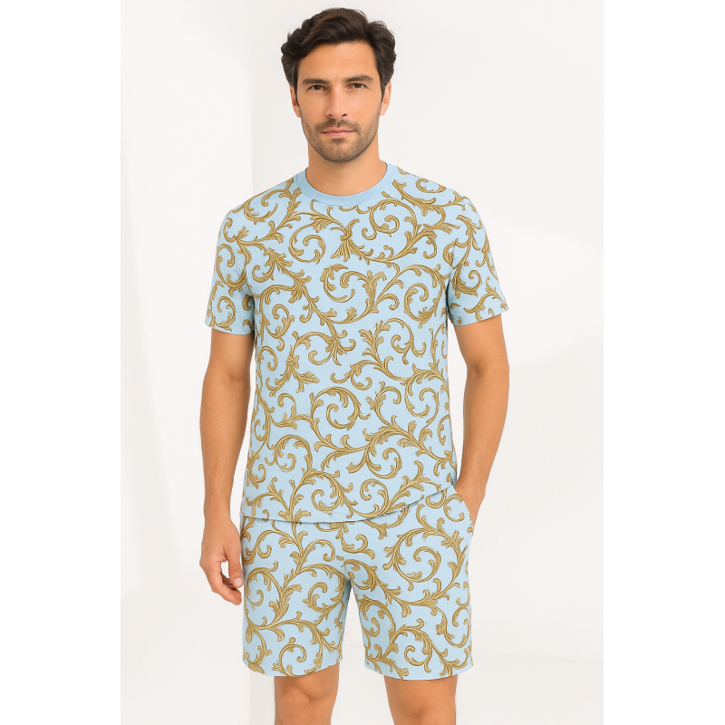 Adult Pyjama PW105 – Luxury Pima Cotton, Short Sleeve Top & Long Shorts PW105 Allure Blue Adult Pyjama PW105 – Luxury Pima Cotton, Short Sleeve Top & Long Shorts PW105 Allure Blue