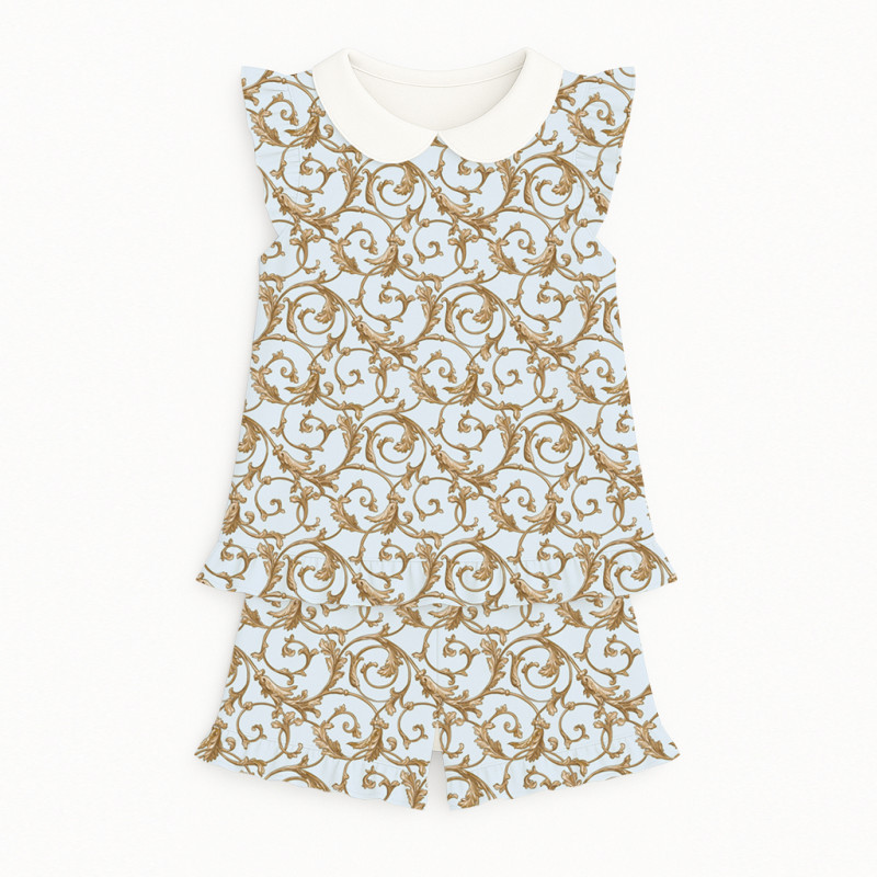 Коротка піжама для дівчаток  з рюшами з комiрцем  із бавовни Supima PJ007CL Allure Blue