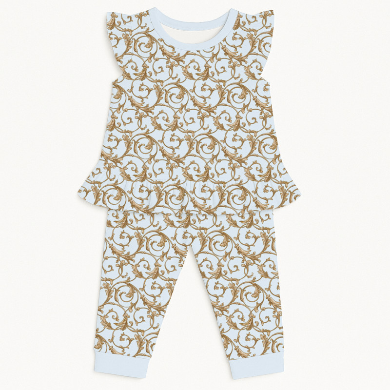 Girls Supima Cotton Pyjamas with Ruffles – PJ012 Allure Blue Girls Supima Cotton Pyjamas with Ruffles – PJ012 Allure Blue
