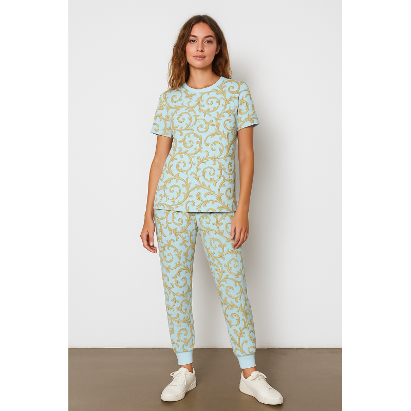Women’s Pyjama Set PW108 – Short Sleeve & Cuffed Pants Allure Blue Women’s Pyjama Set PW108 – Short Sleeve & Cuffed Pants Allure Blue