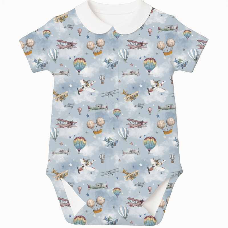 Printed Short-Sleeve Front Fastening Bodyvest with Collar for Babies BSHL009CL Balloons Printed Short-Sleeve Front Fastening Bodyvest with Collar for Babies BSHL009CL Balloons