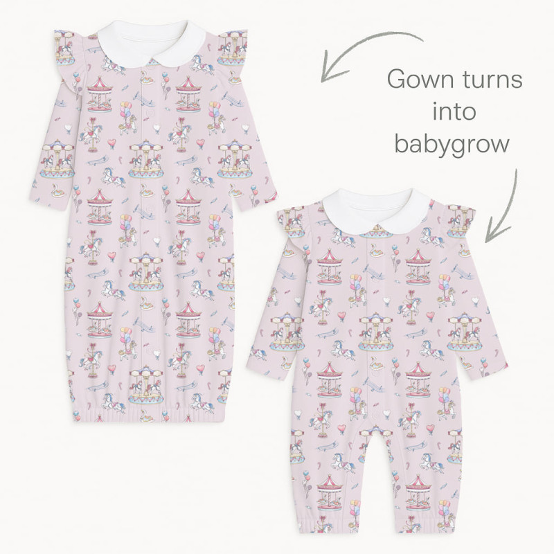 Baby converter gown with collar and ruffles TR004 Bonbon Pink Baby converter gown with collar and ruffles TR004 Bonbon Pink