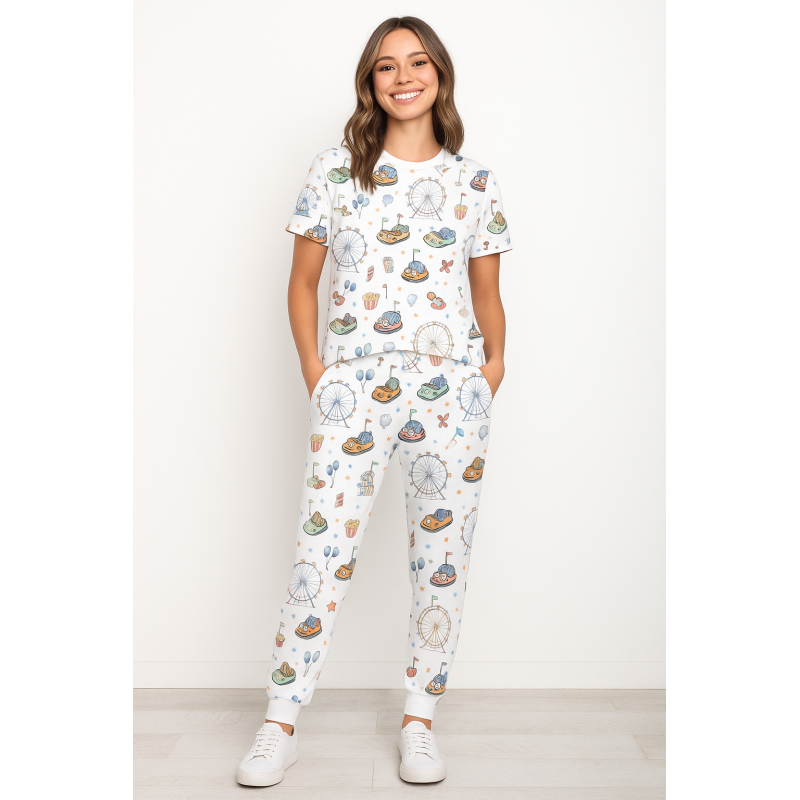 Women’s Pyjama Set PW108 – Short Sleeve & Cuffed Pants Bumper Car Women’s Pyjama Set PW108 – Short Sleeve & Cuffed Pants Bumper Car