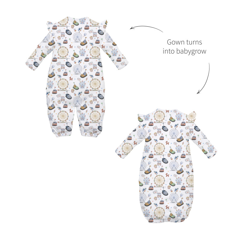 Baby converter gown with ruffles for girls TR002 Bumper Car Baby converter gown with ruffles for girls TR002 Bumper Car
