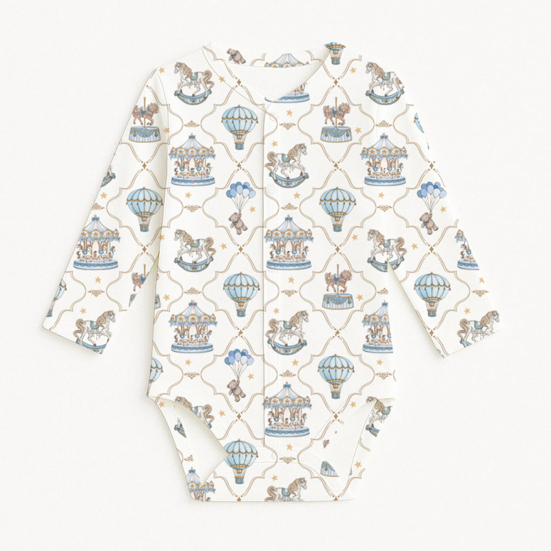 Printed Long-Sleeve Front Fastening Bodyvest for Babies BLS005 Coquette blue