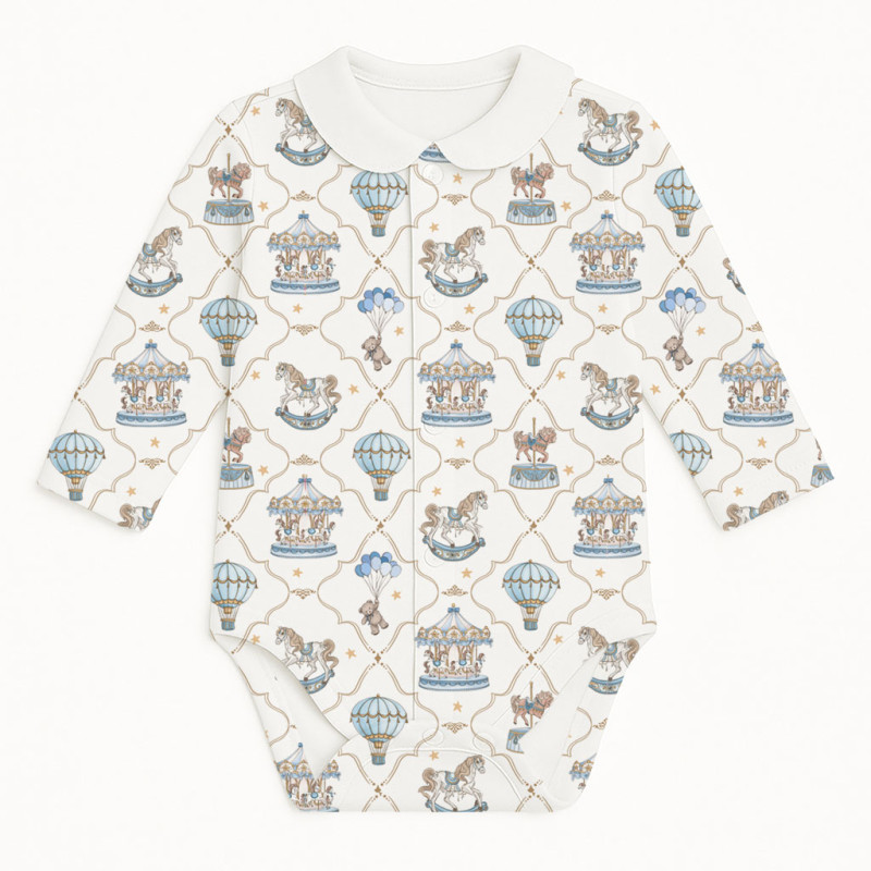 Printed Long-Sleeve Front Fastening Bodyvest with Collarf for Babies BLS005CL Coquette blue
